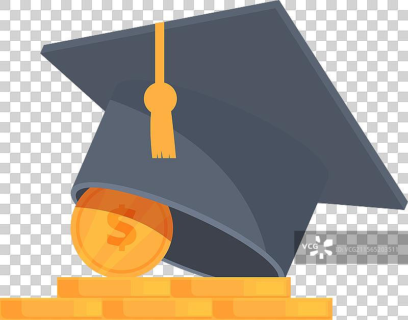 毕业帽放在硬币堆上图片素材