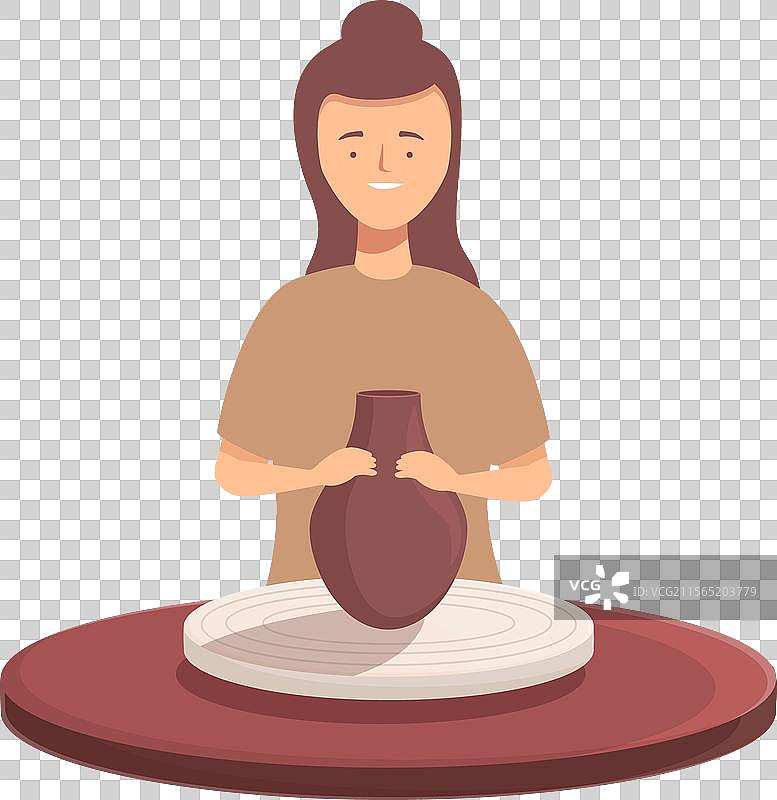 女性陶艺师在陶轮上塑形陶罐图片素材