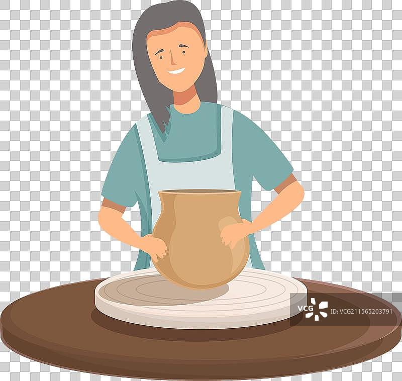 女性陶艺家在陶轮上制作陶罐图片素材