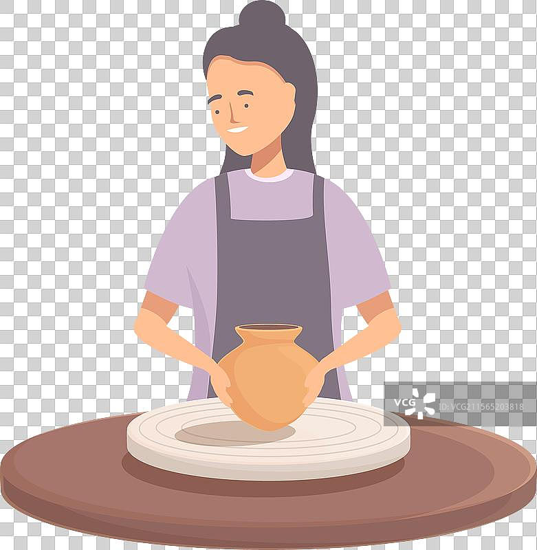 女性陶艺家在陶轮上制作陶罐图片素材