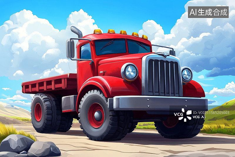 【AI数字艺术】红色卡车在乡村道路上图片素材