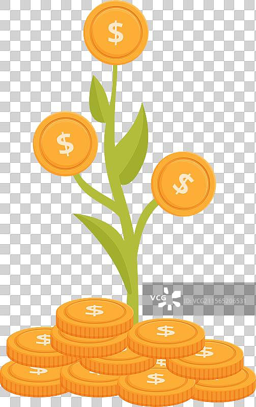 风格化的图形，展示硬币在上面生长图片素材