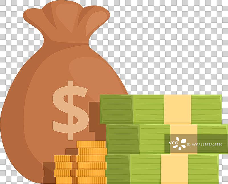 财富概念与钱袋和现金堆叠图片素材