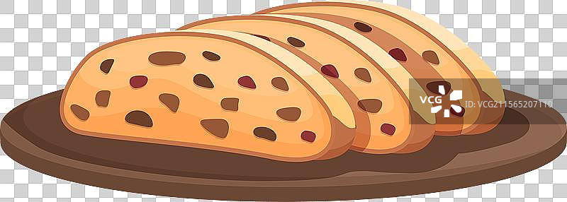 葡萄干面包片放在木板上图片素材