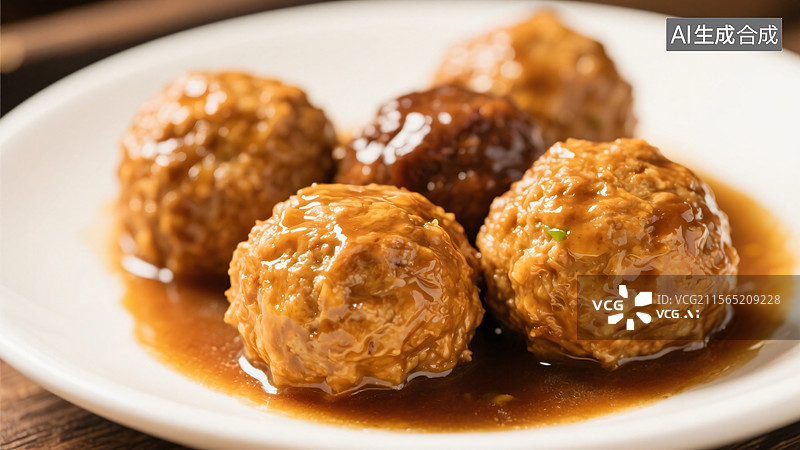 【AI数字艺术】金黄四喜丸子，家常美味特写图片素材