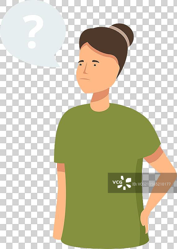 女人思考，旁边有个问号图片素材