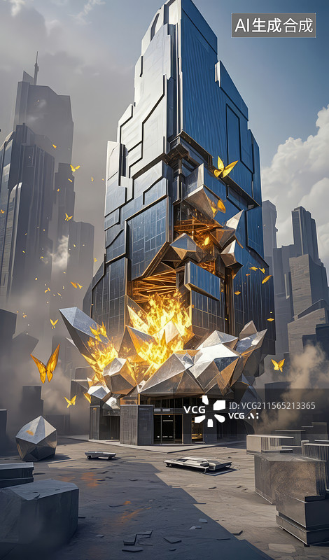 【AI数字艺术】未来城市建筑爆炸场景图片素材