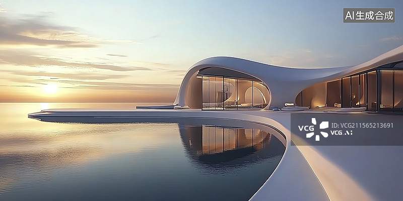 【AI数字艺术】未来派海滨建筑设计图片素材