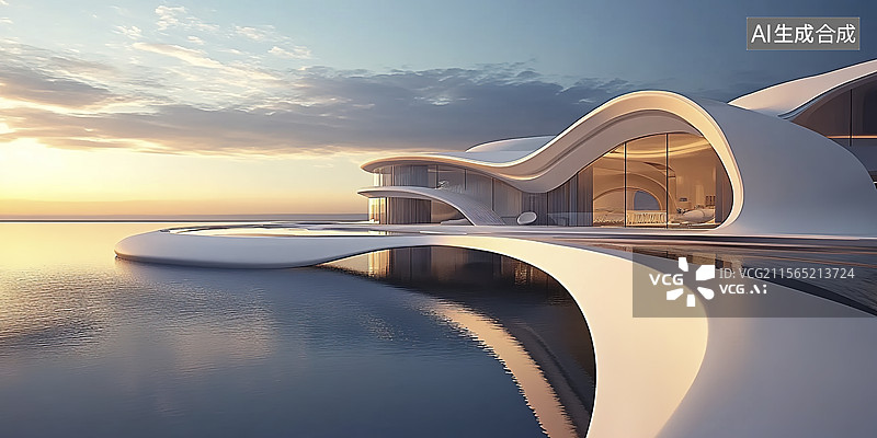 【AI数字艺术】未来派海滨建筑设计图片素材