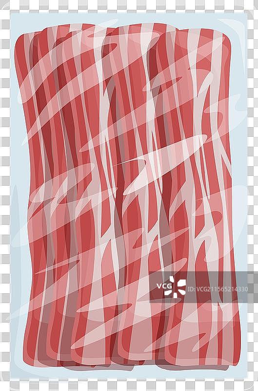 从上方看一包生培根条的塑料包装图片素材