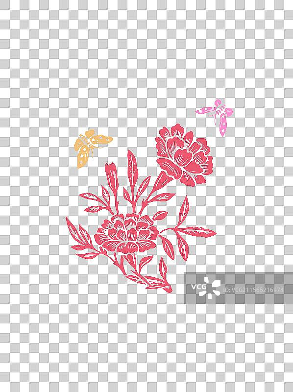 矢量剪纸康乃馨蝴蝶免抠元素图片素材