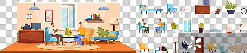 心理学家办公室，一男一女正在交谈。图片素材