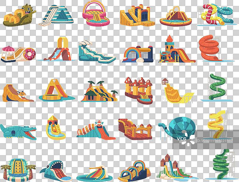 充气滑梯和泳池套装的组合图片素材