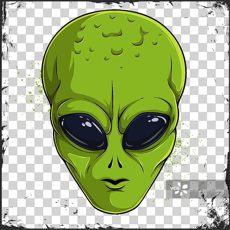 手绘外星人头部角色与外星飞船图片素材