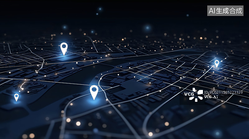 【AI数字艺术】城市导航地图与定位点图片素材