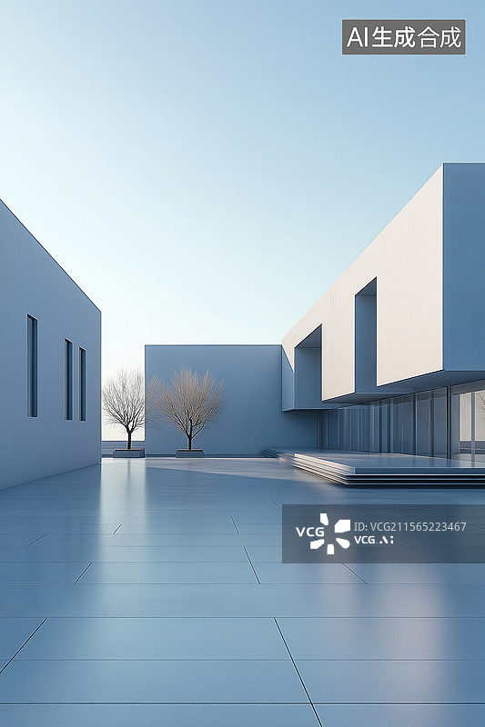 【AI数字艺术】现代建筑外观与庭院图片素材