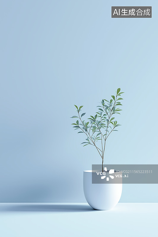 【AI数字艺术】白色花盆中的绿色植物图片素材