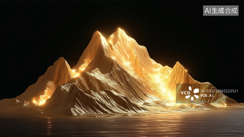 【AI数字艺术】金色山脉在黑暗背景下的光辉图片素材