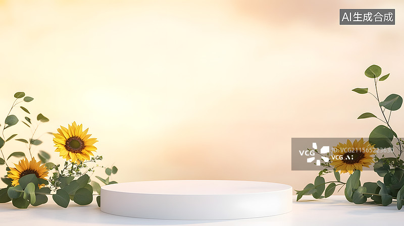 【AI数字艺术】​​ 向日葵尤加利叶圆形展示台图片素材