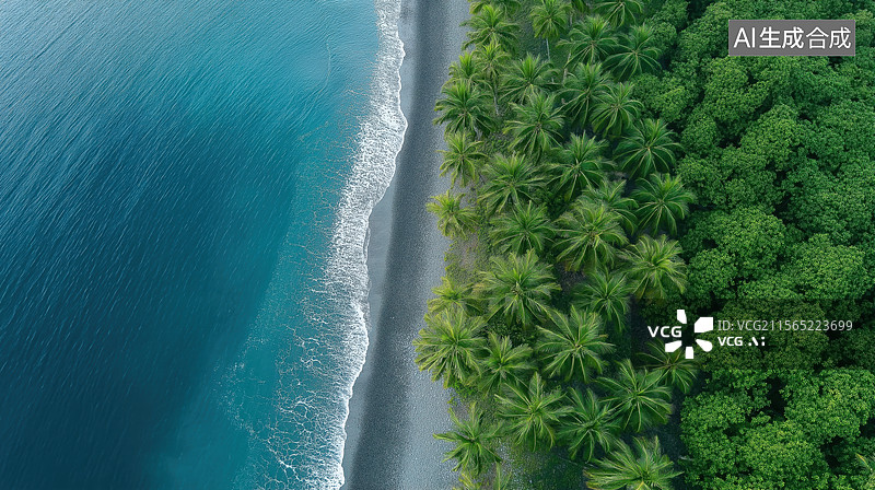 【AI数字艺术】热带海滩鸟瞰图图片素材