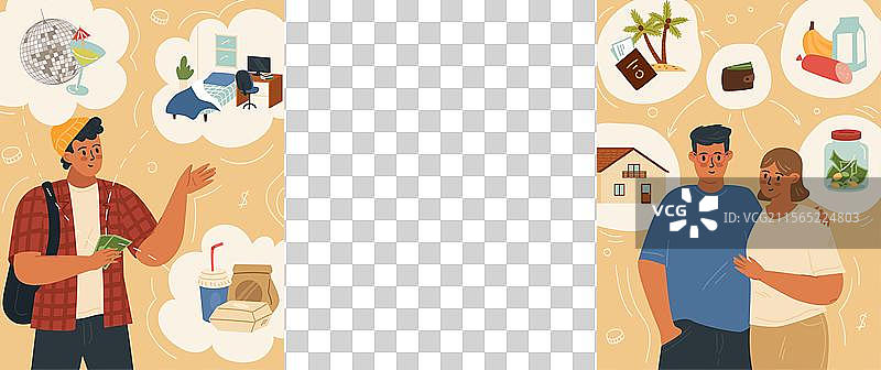 家庭预算规划和记账场景设置图片素材