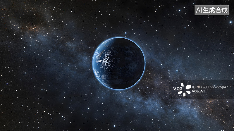 【AI数字艺术】宇宙视角下的蓝色地球与星空图片素材