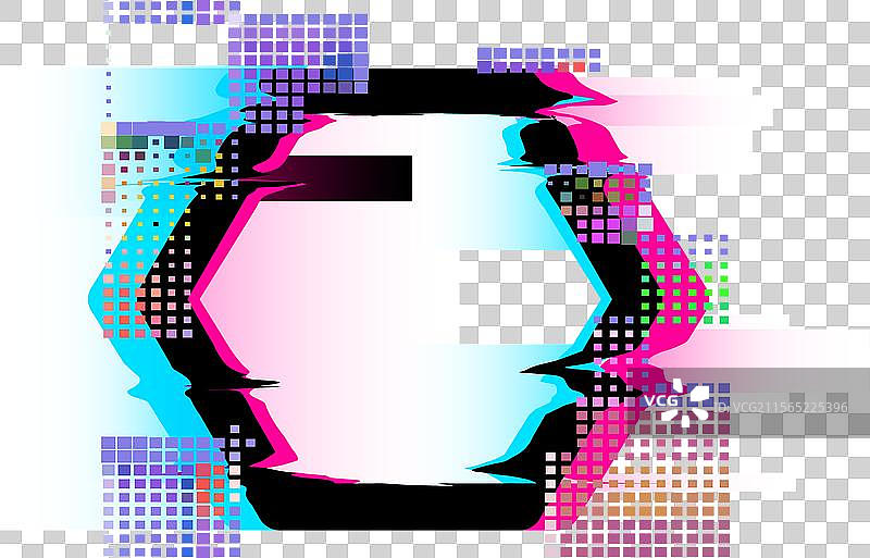 带有故障和数字噪音效果的六边形图片素材