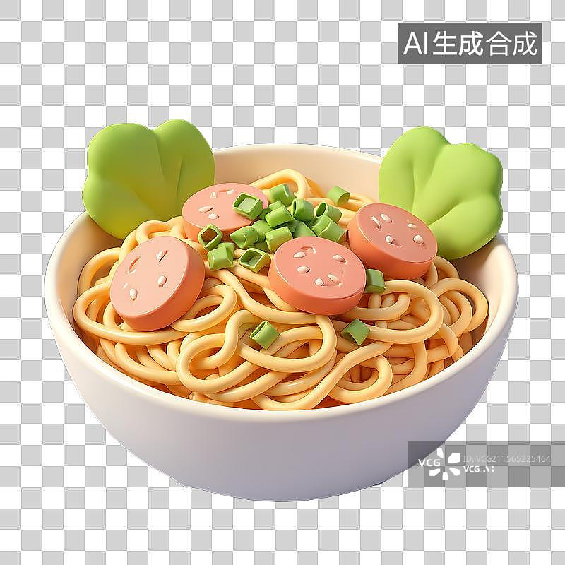 【AI数字艺术】一份香喷喷的面条配有午餐肉和青葱图片素材