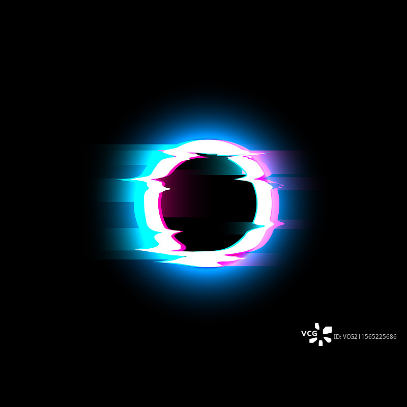 发光的圆圈伴随故障和数字噪音图片素材