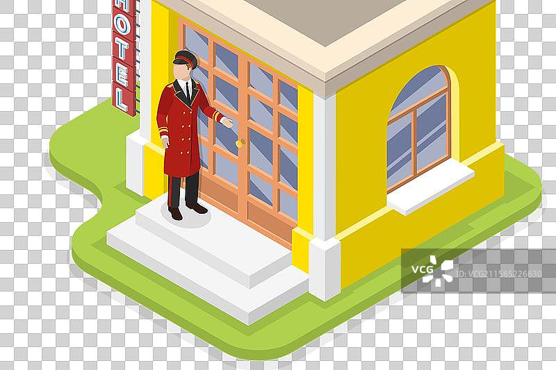 门卫的三维等距平面图图片素材