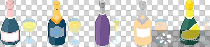 3D等距平面香槟瓶套装图片素材