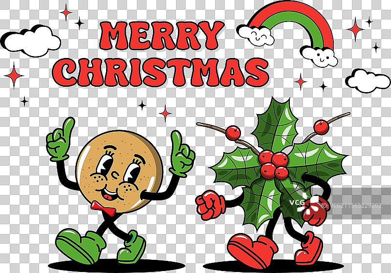 充满活力的圣诞贺卡与姜饼饼干图片素材