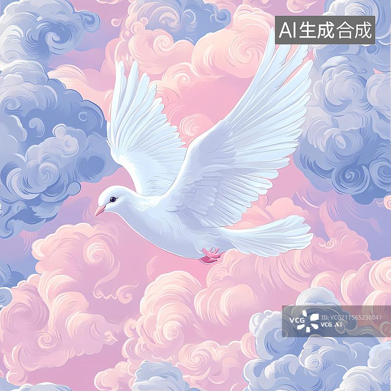【AI数字艺术】飞翔的白鸽与彩云图片素材