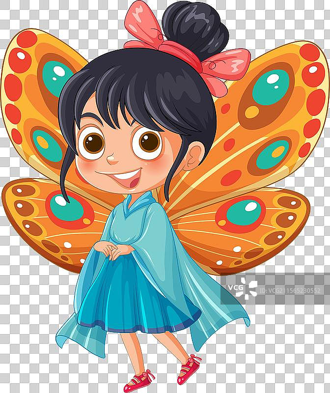 穿着鲜艳蝴蝶服装的快乐女孩图片素材