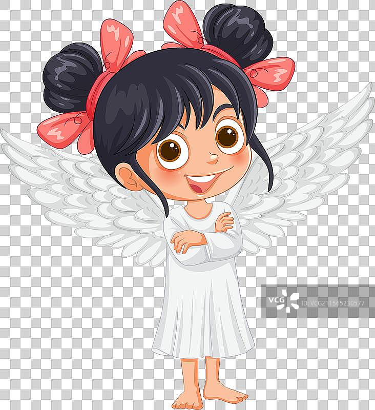 可爱的卡通天使女孩，拥有白色翅膀图片素材