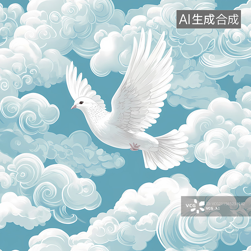 【AI数字艺术】飞翔的白鸽与彩云图片素材