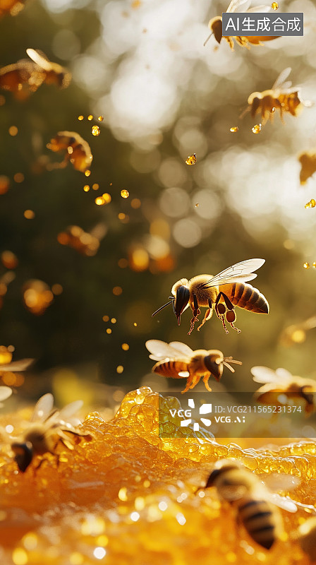 【AI数字艺术】蜜蜂采蜜的瞬间图片素材