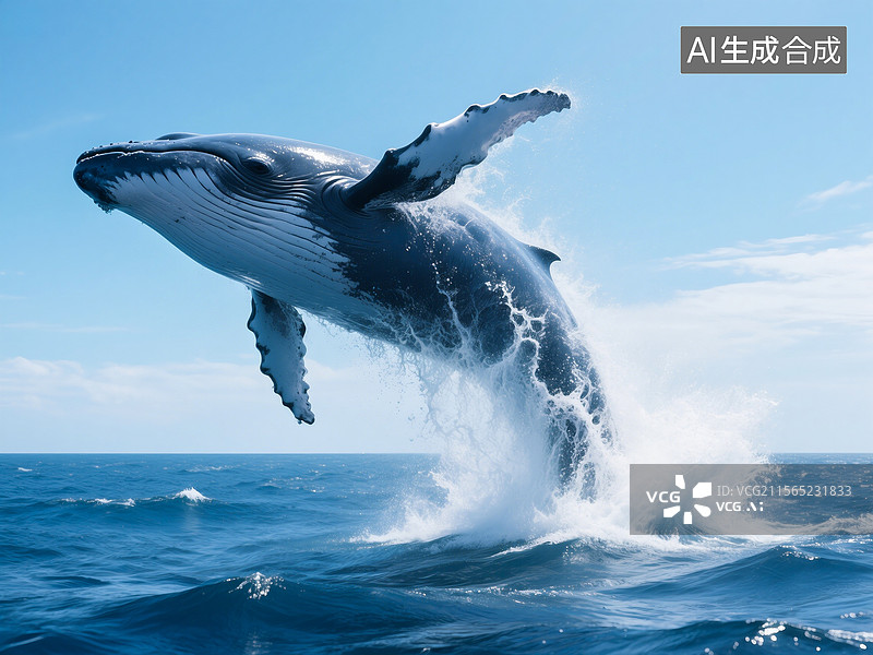 【AI数字艺术】一头鲸鱼跃出海面图片素材
