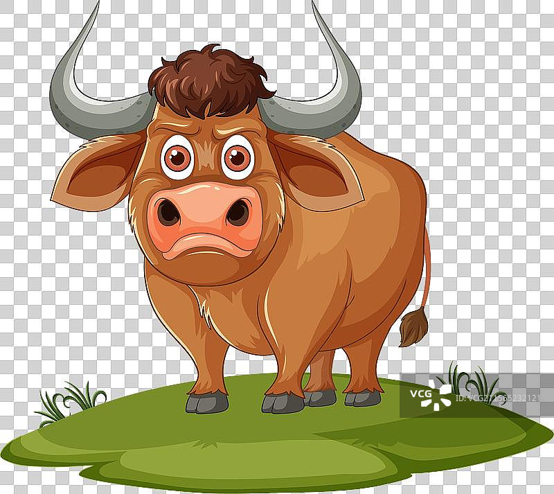 可爱的卡通牛站在草地上图片素材