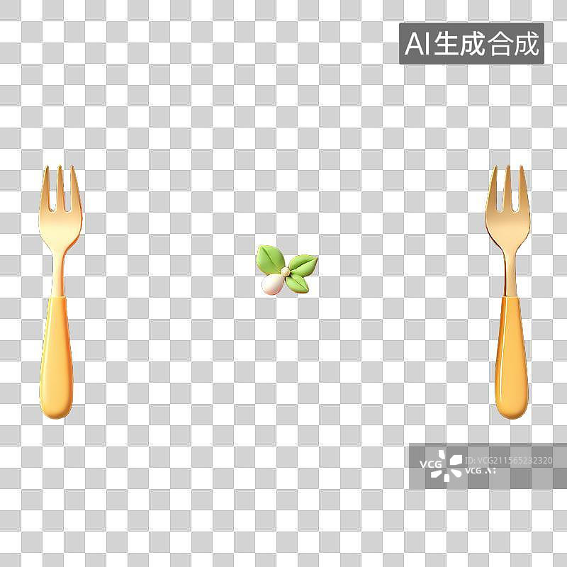 【AI数字艺术】一双金色的叉子中间有一朵花图片素材