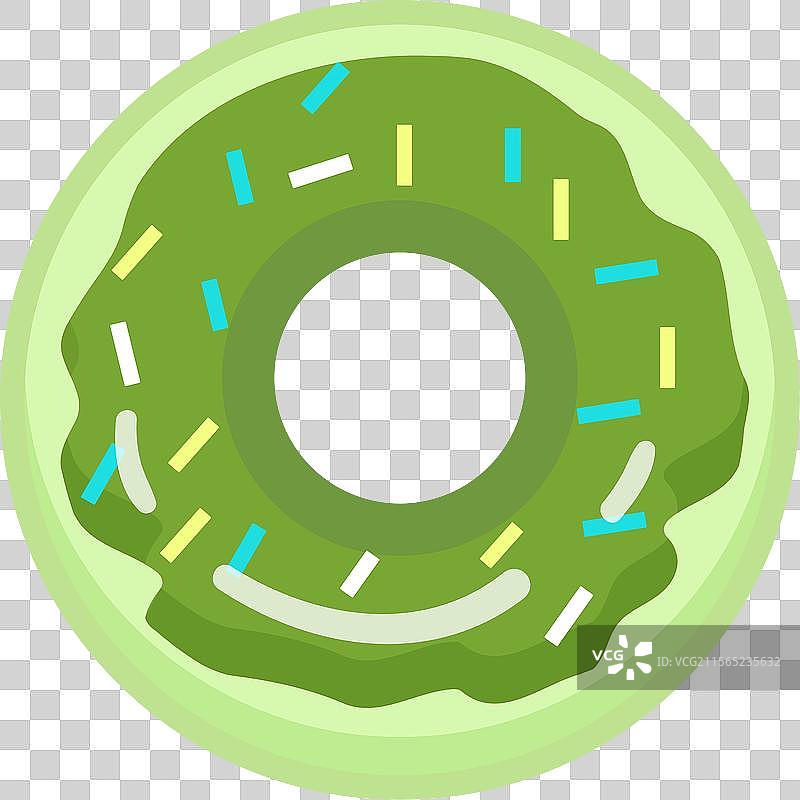 卡通绿色釉面甜甜圈，上面撒有糖屑图片素材