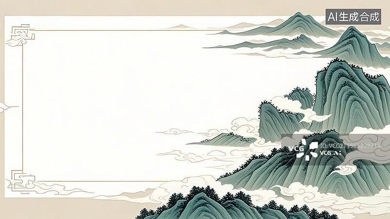 【AI数字艺术】水墨画居右1中国传统山水画风格背景图片素材