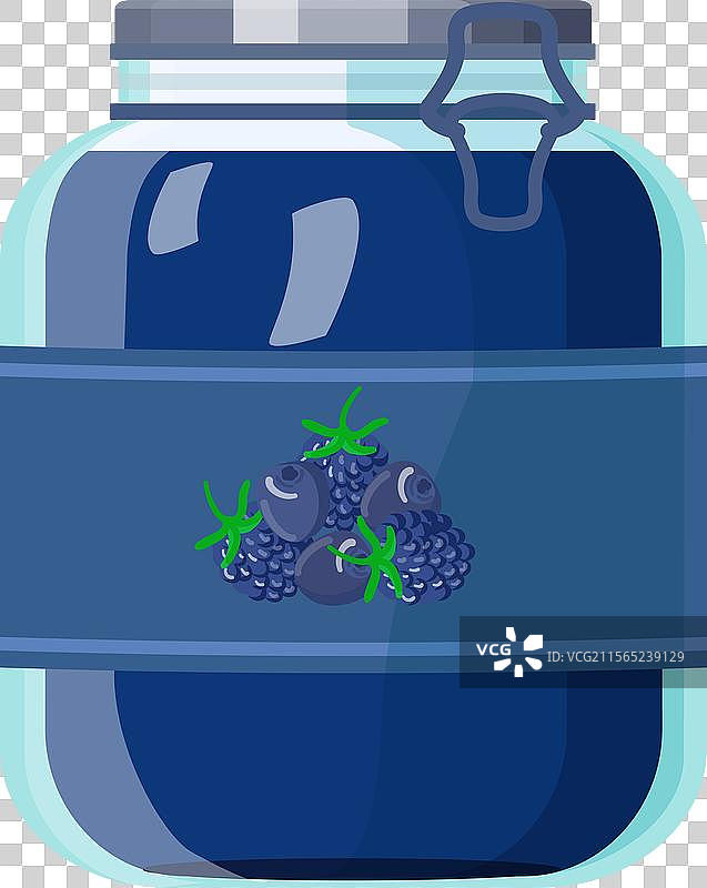 复古蓝色玻璃罐，带有浆果图案图片素材