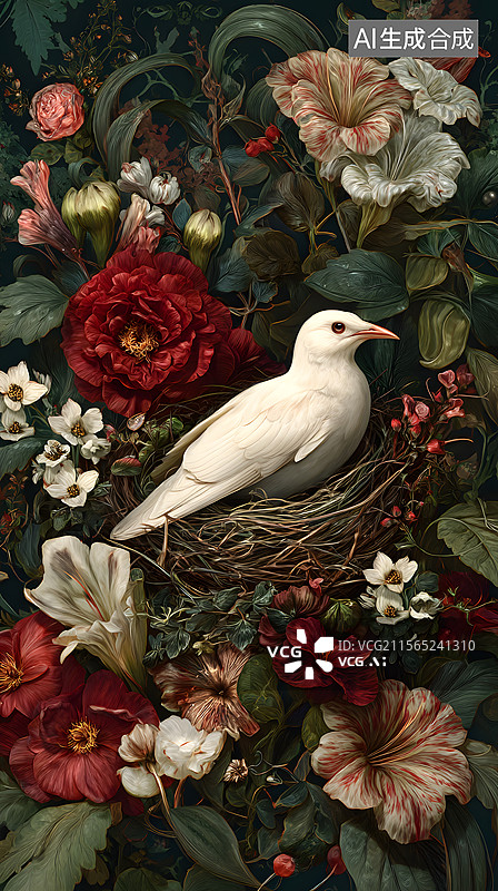 【AI数字艺术】鸟 花图片素材