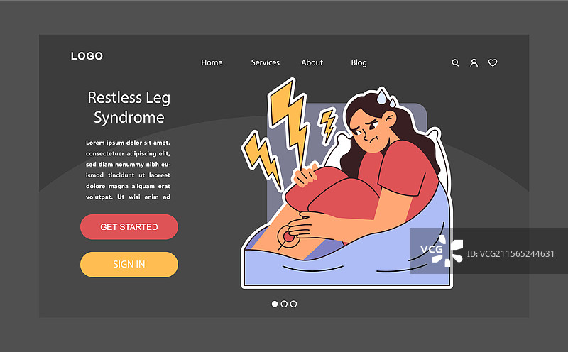 不安腿综合症或RLS黑暗或夜间模式图片素材