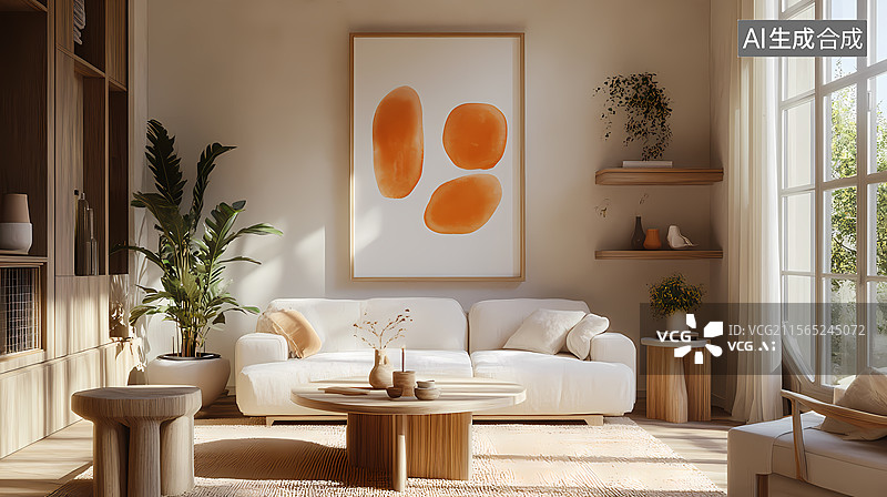 【AI数字艺术】现代抽象艺术与极简客厅图片素材