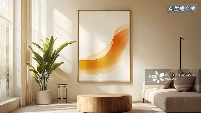 【AI数字艺术】现代抽象艺术与极简客厅图片素材