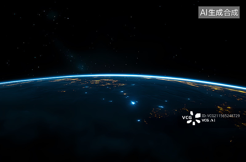 【AI数字艺术】太空中的地球与城市之光图片素材