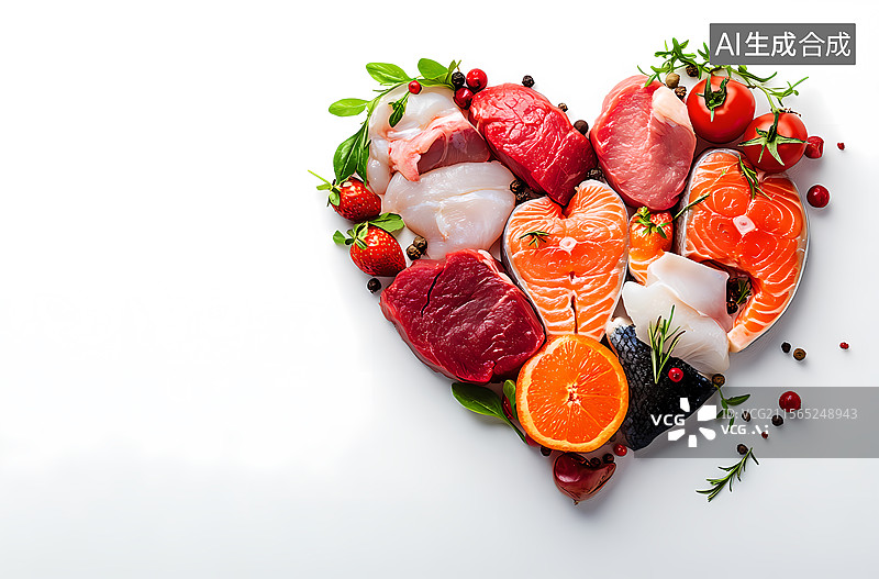 【AI数字艺术】爱心形状的健康食物多样性图片素材
