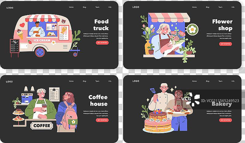 繁忙的小商铺场景，冰淇淋店图片素材
